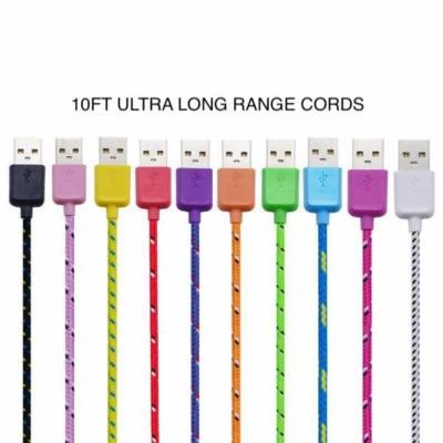 10FT 3M Fabric Braided USB Data Sync Cable charger FOR Apple iphone 4 4S ipod 6 - Image 1 of 4