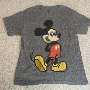 Disney Grey T Shirt 8 Bit Pixel Mickey Mouse Graphic Youth Small Short Sleeve - Picture 1 of 5