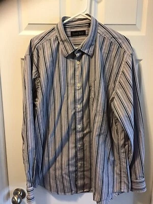 Camisa Kenneth Roberts Platino Manga Larga Botón Para Hombre XL Gris Rayas Algodón Foto 1 de 4
