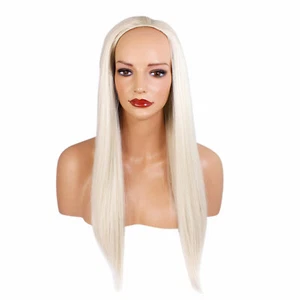 Ladies 3/4 Half Wig Platinum Blonde Straight 22" Heat Resistant Synthetic Hair - Picture 1 of 12