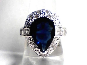 Large Pear Lab Blue Sapphire Dazzler & Austrian Crystal's 18Kt W.G.F. Size  7 - Picture 1 of 3