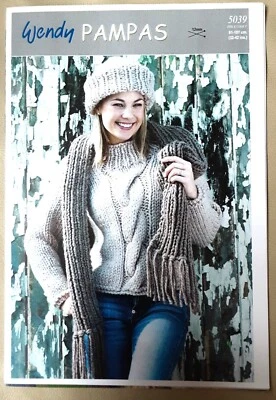 New Original Wendy Pampas Ladies Sweater,hat &scarf Knitting Pattern 5039 - Image 1 of 3
