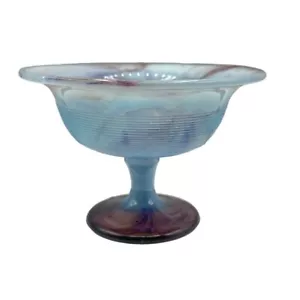 Iridescent Colored Glass Decorative Collectible Compote Vintage Blue Purple - Picture 1 of 11