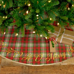 NEW!!!  Festive Country Farmhouse Red Plaid HO HO HO 21" CHRISTMAS TREE Skirt - Picture 1 of 2