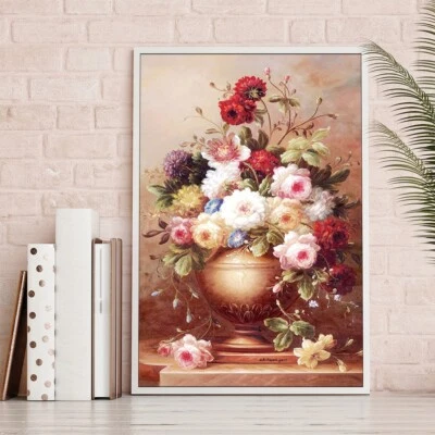 Flowers in a Vase Canvas Painting Retro Wall Art Still Life Print Home Decor - Image 1 of 4