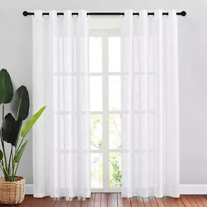 NICETOWN Cortinas de Lino Blanco 90" de Largo para Ventanas de Salón, Ojal Semitran - Imagen 1 de 6