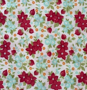 Almost 2 Yds HELLO DARLING Bonnie & Camille Fabric Floral Red Aqua Moda - Picture 1 of 2