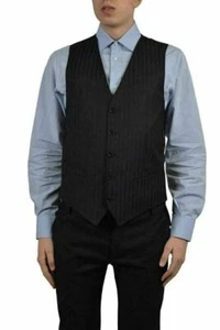 Dolce & Gabbana Men's Black 100% Wool Striped Five Button Vest US 38 IT 48 - Picture 1 of 3
