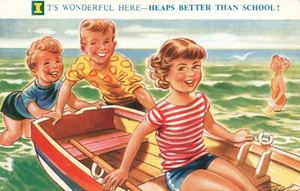 VINTAGE Bamforth Kids It's Wonderful Here Heaps Better Than School POSTCARD - Picture 1 of 2