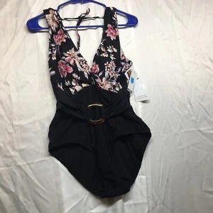 Time and Tru Women's Floral Garden One Piece Swimsuit - Size: M (8-10) High Leg - Picture 1 of 16