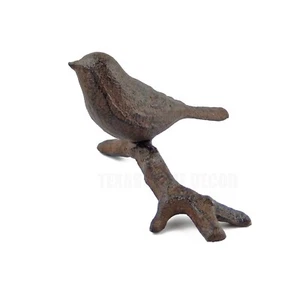 Perched Bird On Branch Figurine Rustic Cast Iron Table Top Shelf Decor Brown - Picture 1 of 5