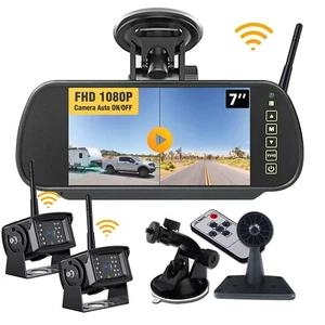 2 Wireless Backup Camera 7" Quad Mirror Monitor DVR for Truck Caravan Reversing - Picture 1 of 11