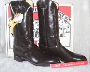 VINTAGE JUSTIN Boots Mens Western Roper Chocolate Brown Leather 10.5 B NOS NIB - Picture 1 of 12