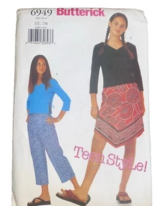 Pantaloni gonna top junior modello cucito Butterick 6949 taglia 1/2-7/8 UC stile adolescente - Foto 1 di 3