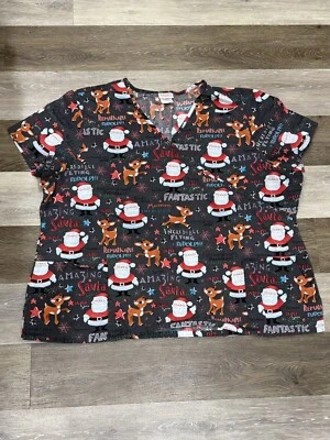 Vtg Rudolph Red Nose Reindeer Scrub Top Women’s 3XL? 56” Chest Christmas GUC - Image 1 of 4