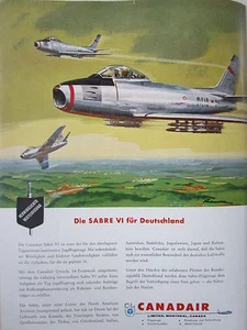 10/1957 PUB CANADAIR CANADA SABRE VI ORENDA 14 LUFTWAFFE GERMAN AD  - Bild 1 von 1