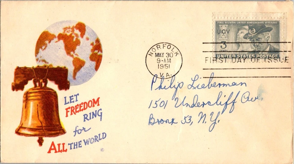 United Confederate Veterans - 1951 First Day of Issue - Patriotic Cachet - FDC - Image 1 of 1