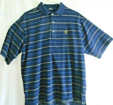 Jack Nicklaus Golf Shirt Size L Blue Gold Striped Mercerized Cotton S/S Polo