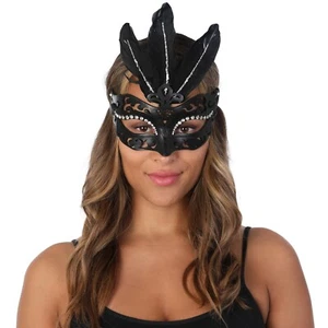 Feather Masquerade Mask Black Elegant Fancy Dress Halloween Costume Sexy - Picture 1 of 1