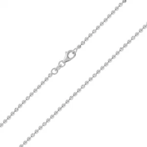 Womens 10K White Gold Solid 2mm Diamond Moon Cut Bead Ball Chain Necklace 16" - Picture 1 of 6