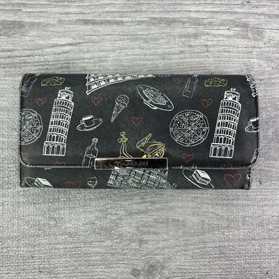 Бумажник-клатч женский TAHARI серый Италия сцены на черной молнии - Изображение 1 из 4