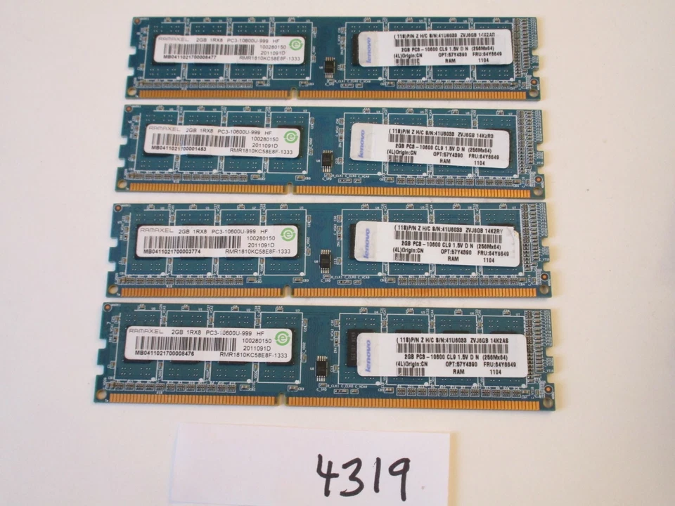 Ramaxel 4x2Gb=8Gb PC3-10600 1333Mhz DDR3 Desktop Memory RAM (4319) - Image 1 of 2