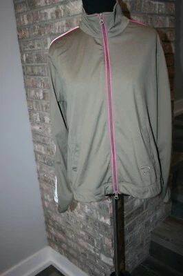 Oleg Cassini женщин оливковый зеленый розовый/белый отделки молнии спереди Track куртка SZ L - Изображение 1 из 4