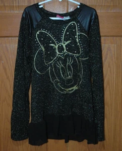 DISNEY Girls L 10-12 Black Gold Metallic Minnie Mouse Long Sleeve Sweater EUC - Picture 1 of 4