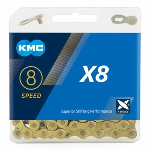 KMC X8 6/7/8 Speed Road MTB Mountain Bike Gold Bicycle Chain w/Quick 116 links - Picture 1 of 4