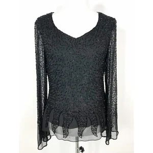 Dress Barn Top Womens Extra Large Black Beaded Bell Sleeve Slim Fairy Whimsigoth - Picture 1 of 12