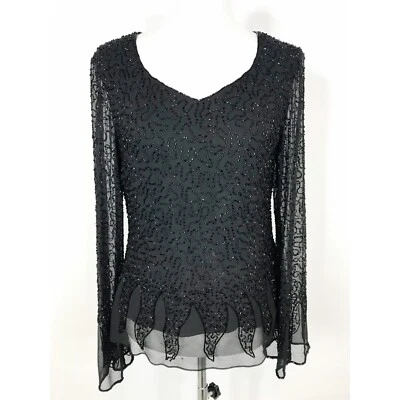 Dress Barn Top Womens Extra Large Black Beaded Bell Sleeve Slim Fairy Whimsigoth - Image 1 of 4