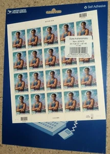 Estampilla de surf Duke Kahanamoku de 37¢ de Estados Unidos #3660 MNH hoja completa de 20 USPS sellada 2002 - Imagen 1 de 3