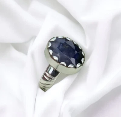 African Dark Blue Sapphire Mens Ring Silver 925 Man Neelam Real Natural Sapphire — 第 1/3 张图片