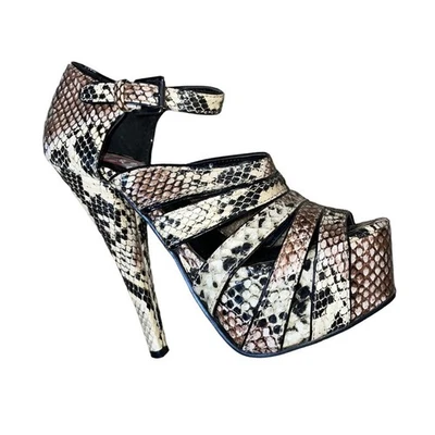 Office London heels  snake print platform strappy ankle buckle open toe SZ 5.5 Foto 1 de 4