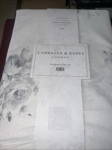 Cabbages and Roses King Duvet Set New Cotton Borgain Dusty Blue Floral - Picture 1 of 3