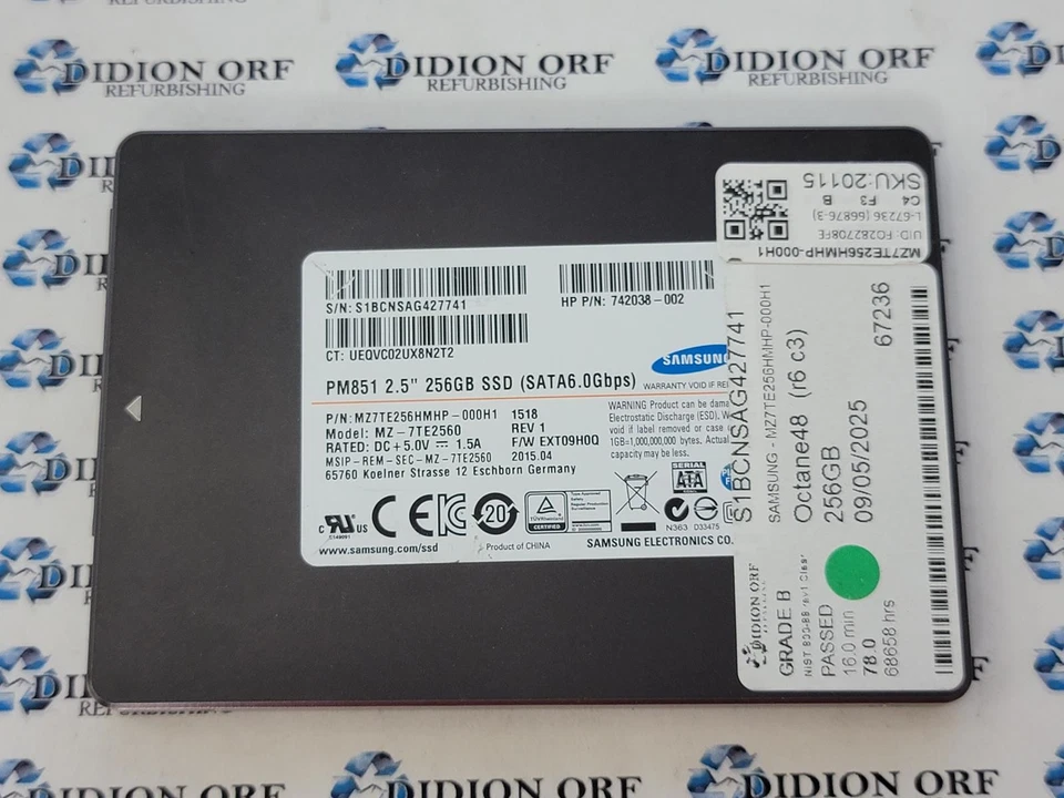 SAMSUNG 256GB 2.5" SATA SSD MZ7TE256HMHP-000H1, Grade B, SKU 20115 - Image 1 of 2