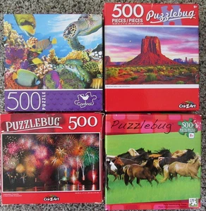 Puzzlebug Puzzles 500 Pieces Lot of 4 CraZArt Horses Fish Fireworks Monument Val - Picture 1 of 2