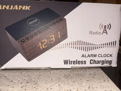 ANJANK Digital LED Alarm Clock FM Radio, Fast Wireless Charger Station for iPhon - Image 1 of 4