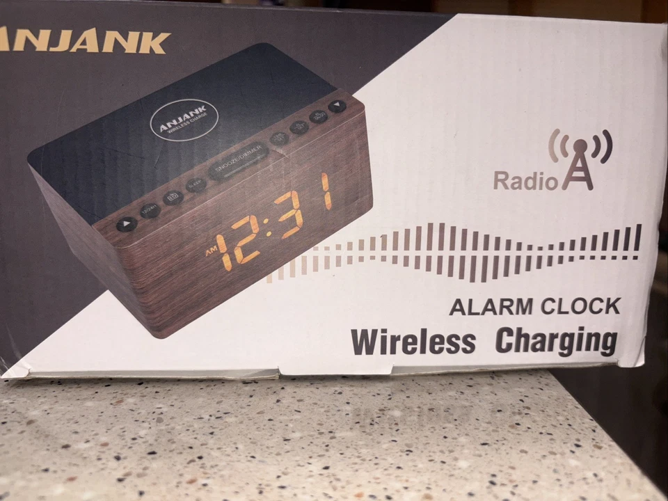 ANJANK Digital LED Alarm Clock FM Radio, Fast Wireless Charger Station for iPhon - Image 1 of 4