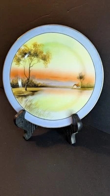 Noritake  Gold Rimmed Hand Painted  Tree In The Meadow Four Inch Plate Japanese - Image 1 of 2