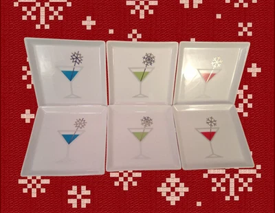 6 Crate & Barrel Christmas Plate Jack Frost Art Deco Snowflake Appetizer Pie NEW - Image 1 of 3
