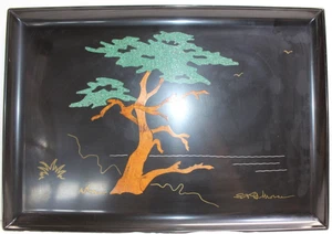 1966 Vintage MCM Couroc Monterey Cypress Tray 18" X 12 1/2" Inlaid wood & metals - Picture 1 of 6