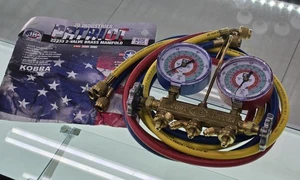 JB Industries Patriot 22233 2-Valve Brass Manifold Gauge Set w/ Kobra Hoses - Picture 1 of 4