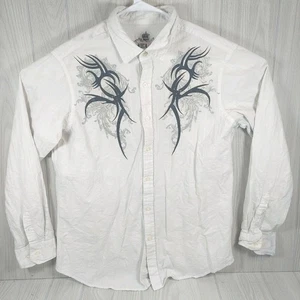 Helix Button Up Shirt Y2K Grunge Tribal Long White & Black Sleeve Mens XXL  - Picture 1 of 9