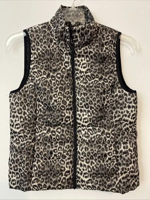 ¡Chaleco acolchado Rafaella Sport para mujer mediano negro estampado de guepardo con cremallera! A2988 Foto 1 de 4