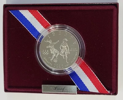 1996 S SOCCER ATLANTA OLYMPIC  HALF DOLLAR COMMEMORATIVE PROOF OGP COA - Image 1 of 3