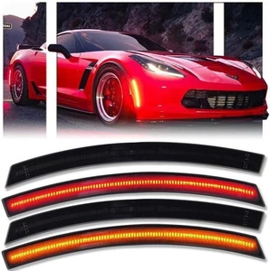 NEW! 4 Piece LED Side Marker Lights for 2014-2019 Chevy Corvette C7, Smoked Lens - Picture 1 of 11