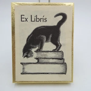 Antioch Book Plates Black Cat on Books Ex Libris in Original Box 49 Count VTG - Imagen 1 de 5