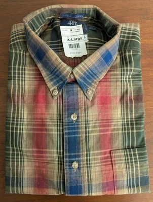 NWT Vtg 90s Van Heusen 417 Button Down Shirt Mens XL Shadow Plaid Lng Slv Cotton - Image 1 of 4