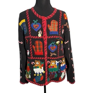 90’S Vintage Christmas Sweater Women’s Large Black Grandma Core Holiday Top - Picture 1 of 16